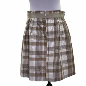 THE Limited Tan White Plaid Silk Mini Belt Skirt 6